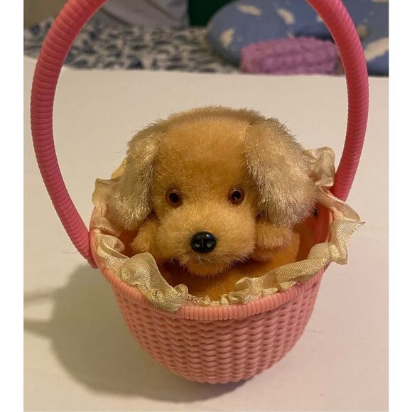 Vintage 1960s Little Dog In the Pink Basket Wind Up Works - Picture 3 of 12